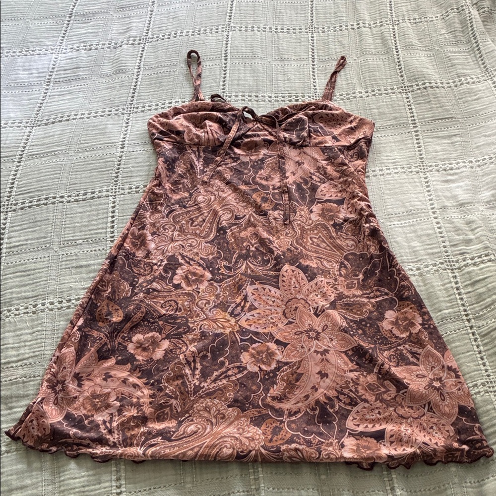 Floral Paisley Slip Dress in Dusty Rose and Chocolate